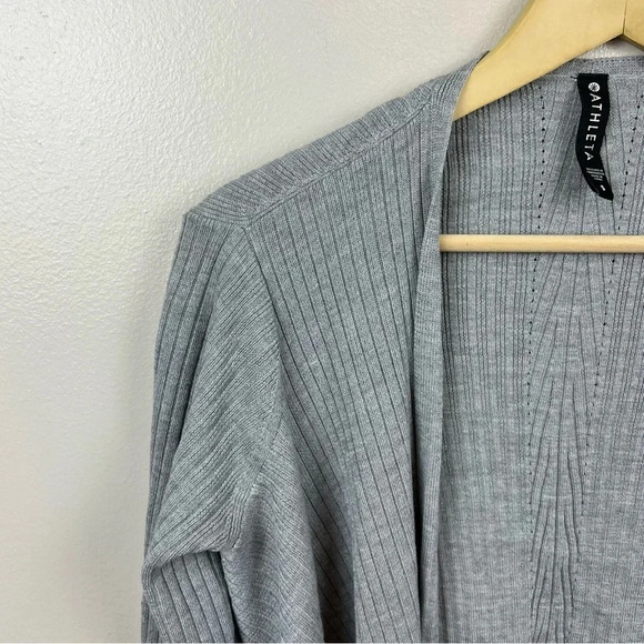 Athleta Solstice Wrap Cardigan Sweater Small Gray Merino Wool Ribbed Draped - Picture 5 of 10